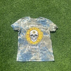Women’s Wild Child Streetwear Graphic Skull Flower Tie-Dye Small T-Shirt